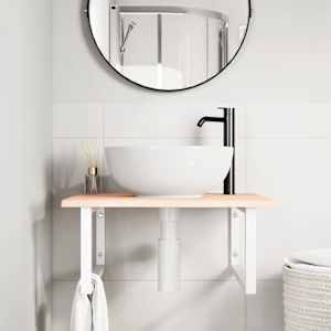 vidaXL Raft pentru lavoar montat pe perete, oțel și lemn masiv stejar