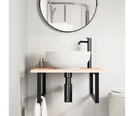 vidaXL &Eacute;tag&egrave;re de vasque murale acier et bois de ch&ecirc;ne massif