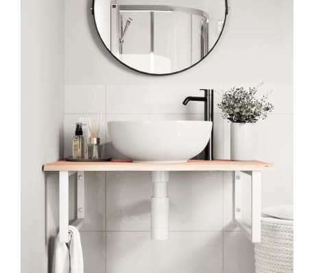 vidaXL Raft pentru lavoar montat pe perete, oțel și lemn masiv stejar