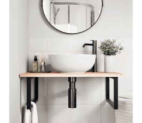 vidaXL Prateleira de parede p/ lavat&oacute;rio a&ccedil;o/madeira carvalho maci&ccedil;a