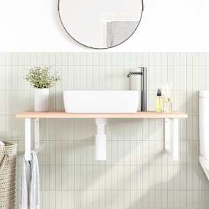 vidaXL Raft pentru lavoar montat pe perete, oțel și lemn masiv stejar