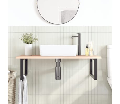 vidaXL Waschtischplatte mit Halterung Stahl und Massivholz Eiche