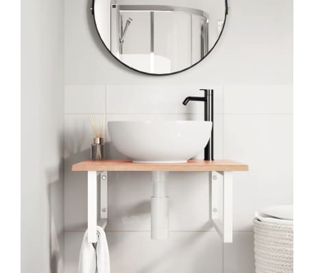 vidaXL Raft pentru lavoar montat pe perete, oțel și lemn masiv stejar