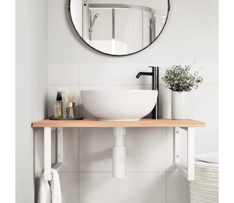 vidaXL Raft pentru lavoar montat pe perete, oțel și lemn masiv stejar