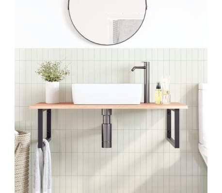 vidaXL Raft pentru lavoar montat pe perete, oțel și lemn masiv stejar