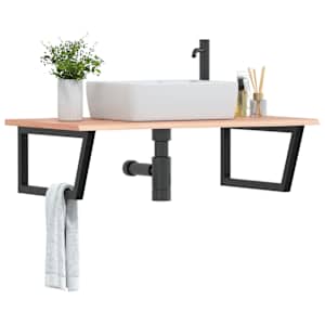 Stenska polica za umivalnik jeklo in trdna hrastovina