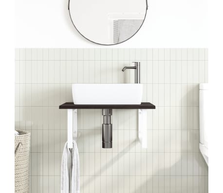 vidaXL Raft pentru lavoar montat pe perete, oțel și lemn masiv stejar