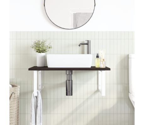 vidaXL Raft pentru lavoar montat pe perete, oțel și lemn masiv stejar