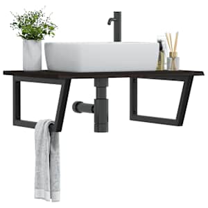 Stenska polica za umivalnik jeklo in trdna hrastovina