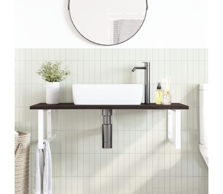 vidaXL Raft pentru lavoar montat pe perete, oțel și lemn masiv stejar