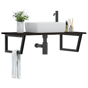 Stenska polica za umivalnik jeklo in trdna hrastovina