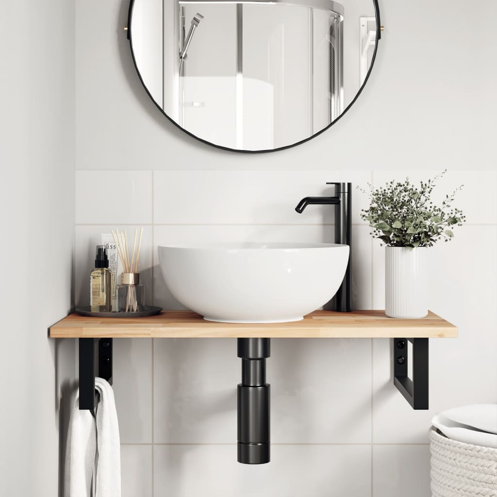 vidaXL Badkamer wandschap staal en massief acaciahout afbeelding