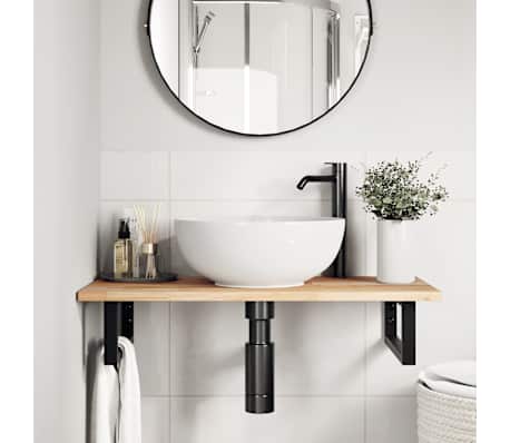 vidaXL Raft pentru lavoar montat pe perete, oțel și lemn masiv acacia