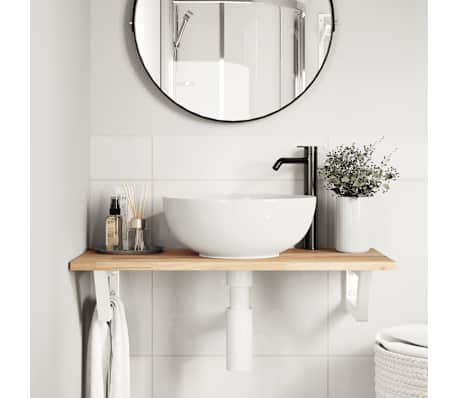 vidaXL Стенен рафт за мивка, стомана и масивно дърво акация