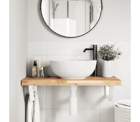 vidaXL Basin Shelf Wall Mounted Steel and Solid Wood Acacia