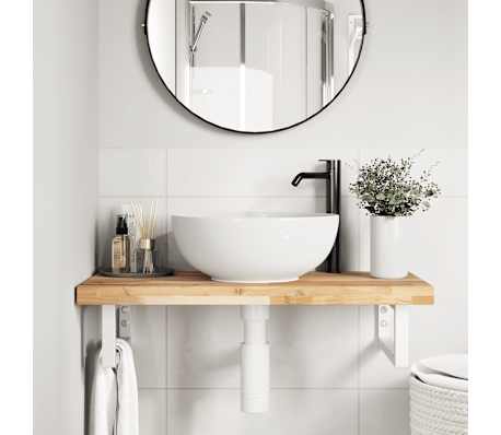 vidaXL Badkamer wandschap staal en massief acaciahout