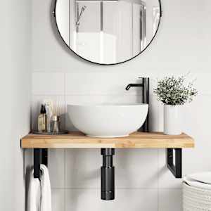 vidaXL Raft pentru lavoar montat pe perete, oțel și lemn masiv acacia