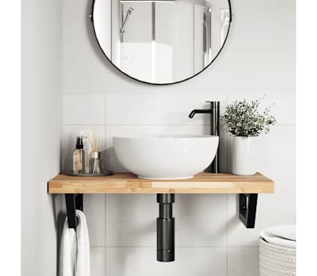 vidaXL Raft pentru lavoar montat pe perete, oțel și lemn masiv acacia