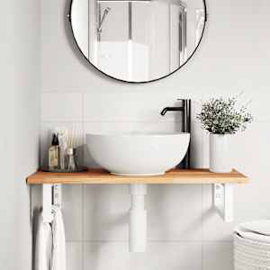 vidaXL Raft pentru lavoar montat pe perete, oțel și lemn masiv acacia