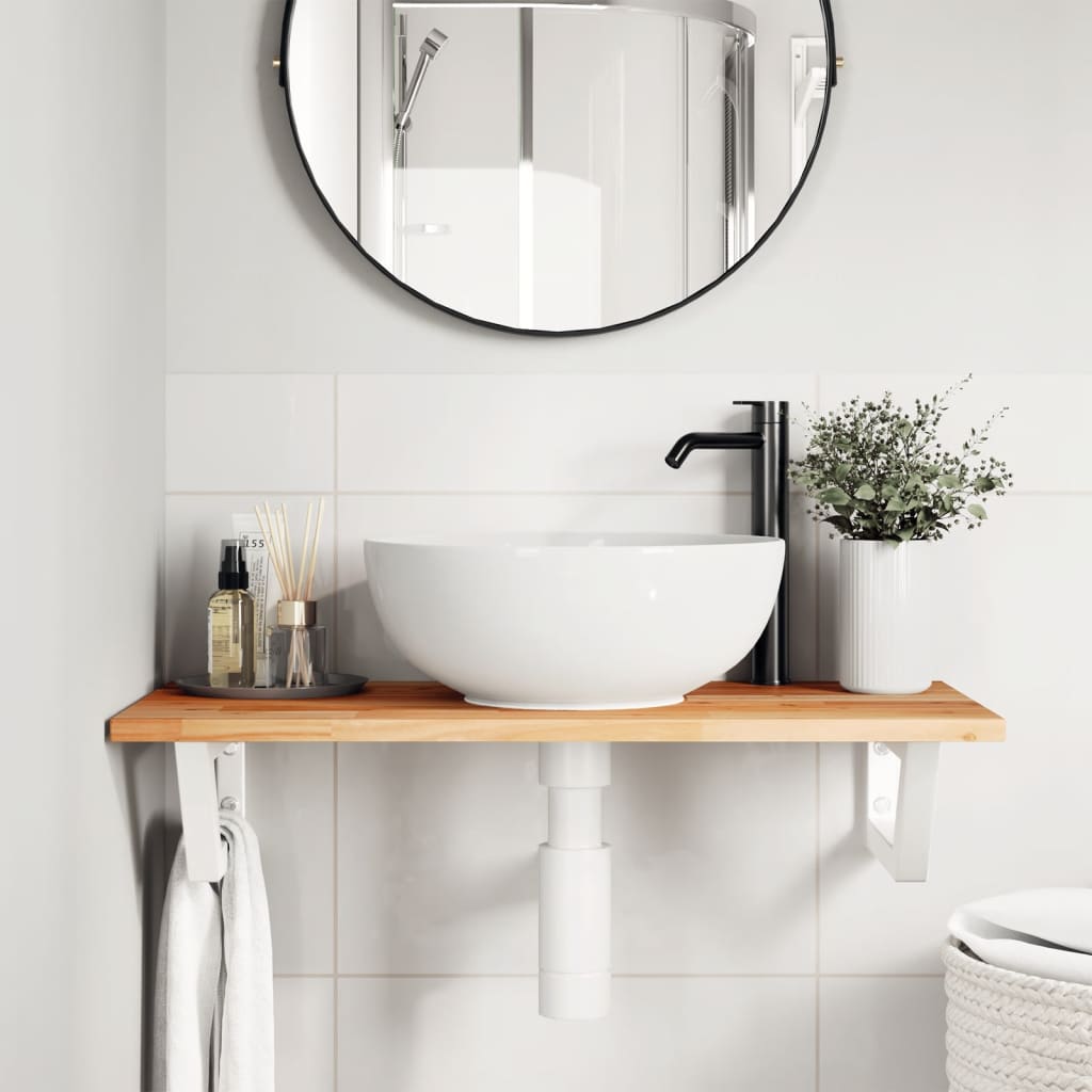 vidaXL Badkamer wandschap staal en massief acaciahout afbeelding