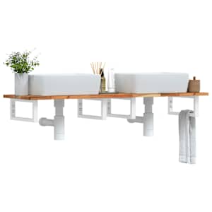 Stenska polica za umivalnik jeklo in trden akacijev les