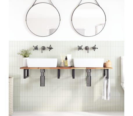 vidaXL Waschbeckenregal Wandmontage Stahl und Akazienholz