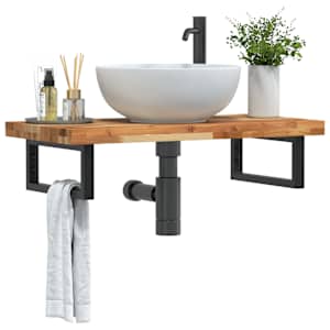 Stenska polica za umivalnik jeklo in trden akacijev les