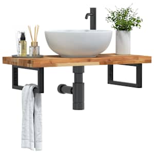 Stenska polica za umivalnik jeklo in trden akacijev les