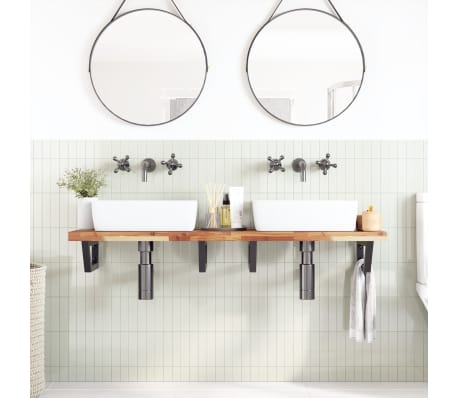 vidaXL Waschbeckenregal Wandmontage Stahl und Akazienholz