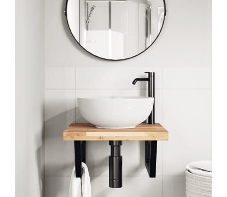 vidaXL Raft pentru lavoar montat pe perete, oțel și lemn masiv acacia