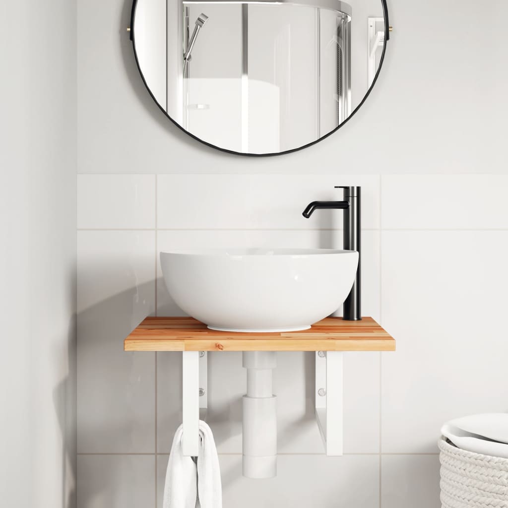 Badkamer wandschap staal en massief acaciahout image 3