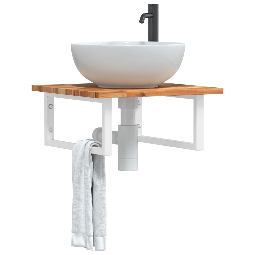 Badkamer wandschap staal en massief acaciahout image 1