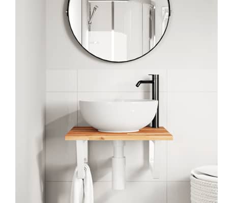 vidaXL Deska pod umyvadlo n&aacute;stěnn&aacute; ocel a masivn&iacute; ak&aacute;ciov&eacute; dřevo