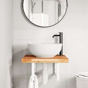 vidaXL Waschbeckenregal Wandmontage Stahl und Akazienholz