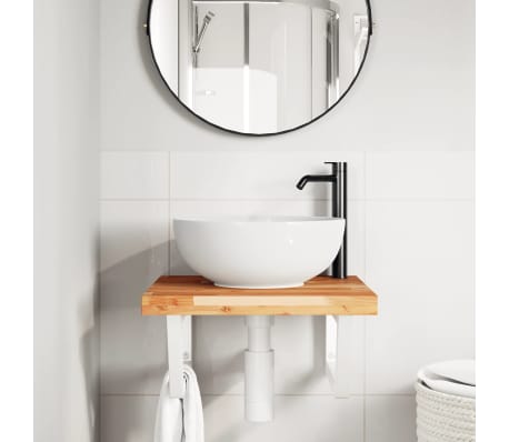 vidaXL Stenska polica za umivalnik jeklo in trden akacijev les