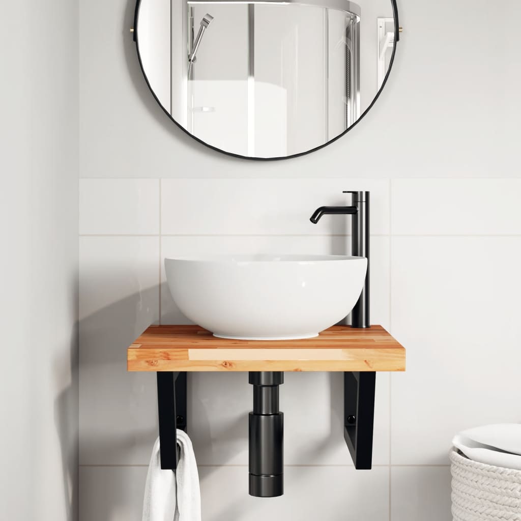 vidaXL Basin Shelf Wall Mounted Steel and Solid Wood Acacia