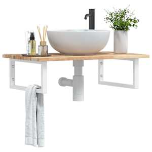 Stenska polica za umivalnik jeklo in trden akacijev les