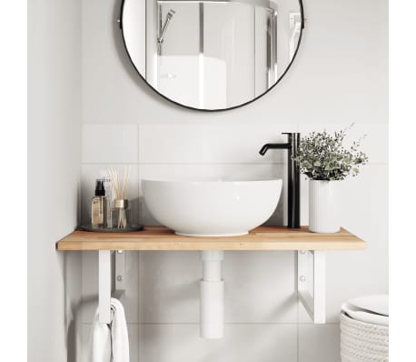 vidaXL Raft pentru lavoar montat pe perete, oțel și lemn masiv acacia