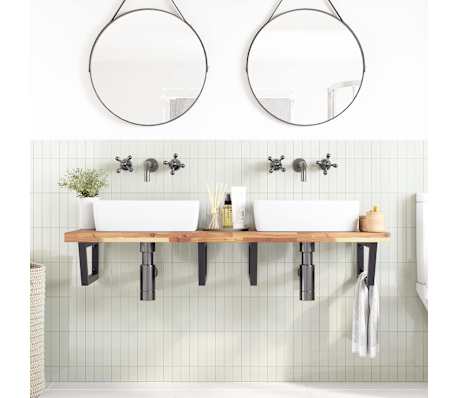 vidaXL Zidna polica za umivaonik od čelika i masivnog bagremovog drva