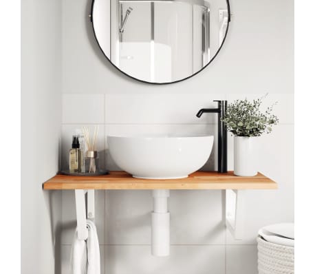 vidaXL Стенен рафт за мивка, стомана и масивно дърво акация