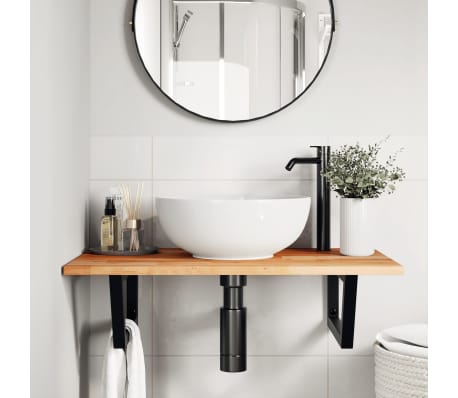 vidaXL Стенен рафт за мивка, стомана и масивно дърво акация