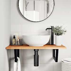 vidaXL Стенен рафт за мивка, стомана и масивно дърво акация