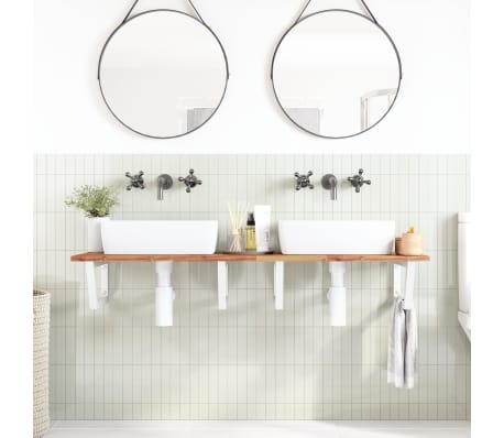 vidaXL Raft pentru lavoar montat pe perete, oțel și lemn masiv acacia