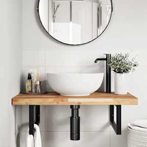 vidaXL Raft pentru lavoar montat pe perete, oțel și lemn masiv acacia