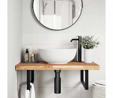 vidaXL Basin Shelf Wall Mounted Steel and Solid Wood Acacia