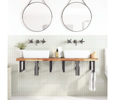 vidaXL Basin Shelf Wall Mounted Steel and Solid Wood Acacia