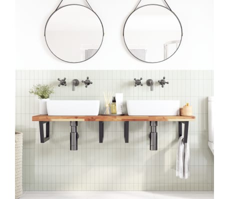 vidaXL Waschbeckenregal Wandmontage Stahl und Akazienholz