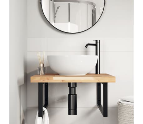 vidaXL Badkamer wandschap staal en massief acaciahout