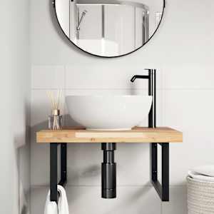 vidaXL Badkamer wandschap staal en massief acaciahout