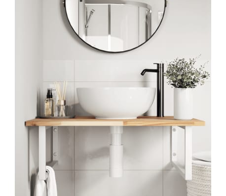 vidaXL Raft pentru lavoar montat pe perete, oțel și lemn masiv acacia